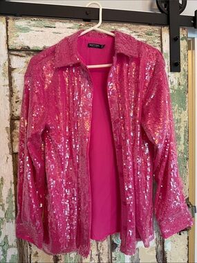 Nasty Gal Hot Pink Sequin Button Down Shirt